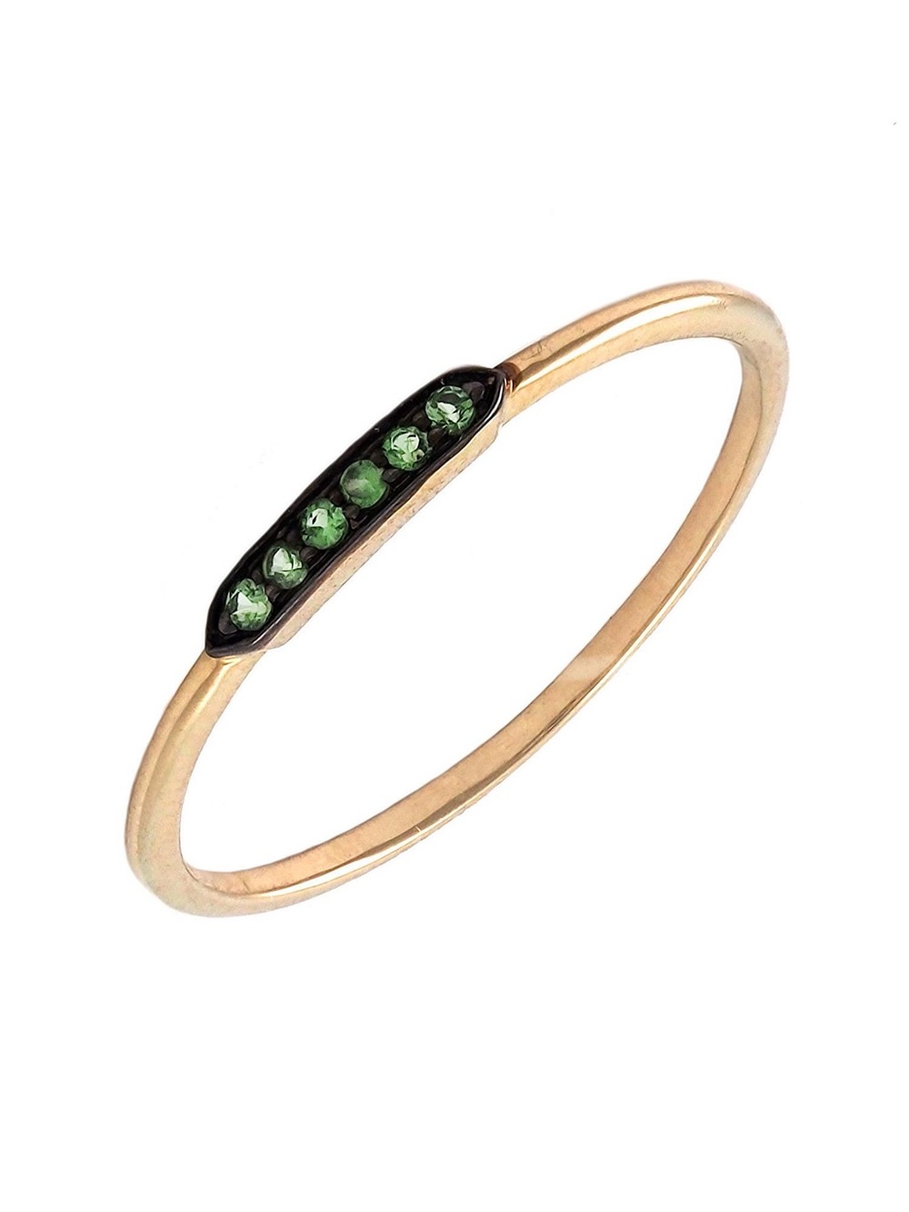 14K Real Solid Yellow Gold Thin Natural Green Garnet Ring 2mm